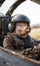 the man in the fighter jet is dressed like a pilot