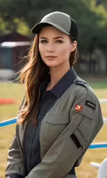 a young female in a uniform posing for a photo