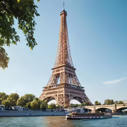 the very tall, metal tower overlooks the river under it