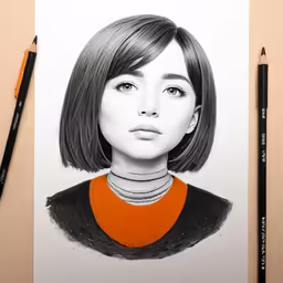 pencil drawing of a female model wearing a necktie