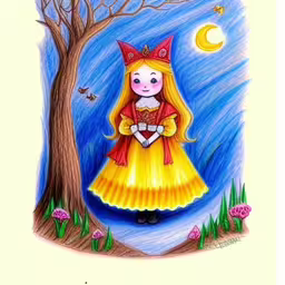 a painting of a little girl in yellow dress,this is a drawing of a girl in costume