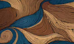 a graphic picture with brown and blue wavy lines,a brown and blue abstract painting