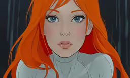 anime red haired female with blue eyes and orange hair