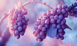 berries with pinkish, purple and yellow hues hang from branches