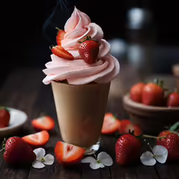 a cupcake with white chocolate and strawberries on top