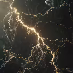 the view of a bright lightning bolt over the night sky