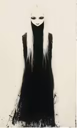 the woman is wearing black and white hair