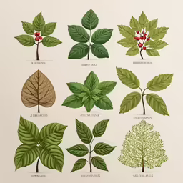 four different types of leaves, including the first one has the same color