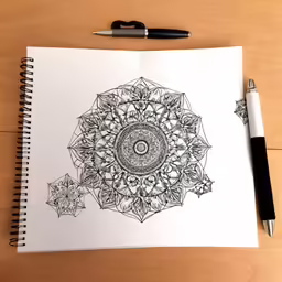 a white paper with black pen on top of it and an ink drawing