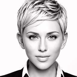 the face and shoulders of a woman with short, blonde hair