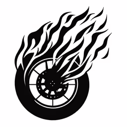 the car wheel with flames on it