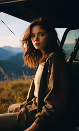 woman in black shirt sitting in the back of a truck