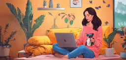 a woman sitting on the floor holding a bottle while working on a laptop,a woman in a pink top sitting on the couch working on a laptop