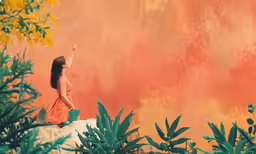 a girl is flying her kite in the air