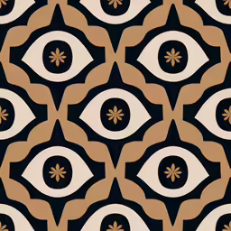 a black and brown ornamental design with eyeballs