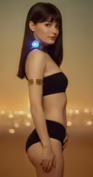 a young woman in black bikini wearing a light up headband