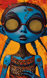 the strange woman with big glasses has painted all over her body