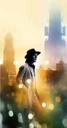 the man in the hat is looking at something