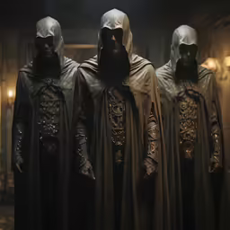 a group of men wearing hoods and full dresses