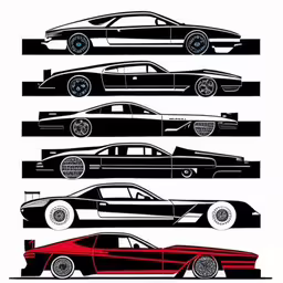 four different types of cars are shown,six different cars are shown on a white background