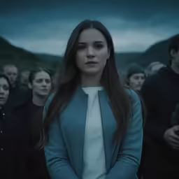 a woman standing next to other people