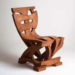 a wooden chair with cut - out chairs and a white background