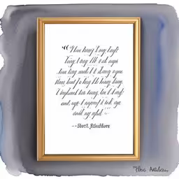 a frame with a quote is displayed on the wall,a quote on a watercolor background with a gold framed picture frame