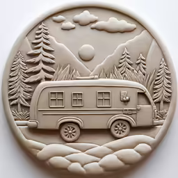 a medal with an rv drawn in it