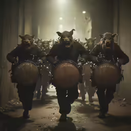 the performers are drumming on their own drums