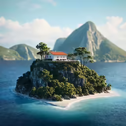 the island has a small house on it