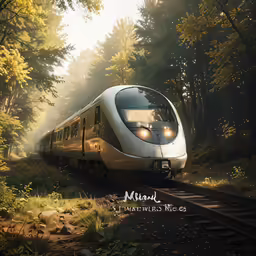a train moves through the fog and a forest