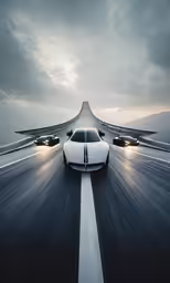 white sport car driving on an airport runway