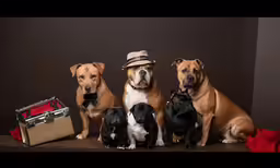 the four dogs are sitting side by side
