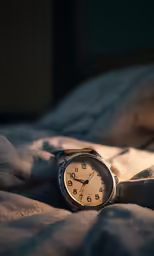 a clock that is on a pillow next to a bed