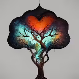 a painting of a tree with a heart on the branch