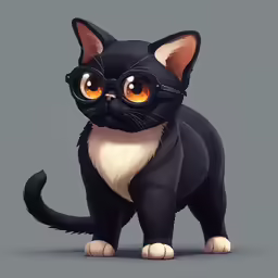 the character black and white cat has large yellow eyes