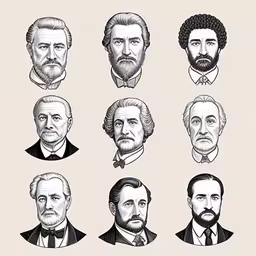six portraits of different men in suits and beards,a series of portraits of the famous actors,several portrait of abraham lincoln and abraham lincoln and his friends,a bunch of men who are all wearing suits,several different types of presidents in a row