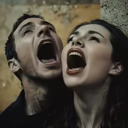 man and woman with their mouths open as if they are screaming