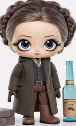 an old fashion doll in brown with blue eyes