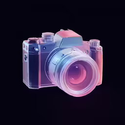 a camera that is glowing purple in the dark