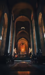 a huge cathedral is lit up with light