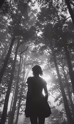 a woman in the forest watching something interesting