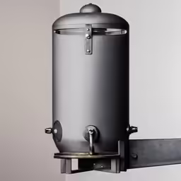 a steel tank attached to the wall