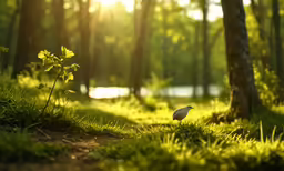 there is a small bird sitting on the grass