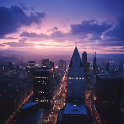 the view of city skyline at dusk from an overhang