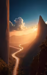 a very long winding road surrounded by mountains