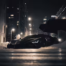a dark black sports car parked on the side of the street