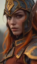 the female character with long hair and metal armor