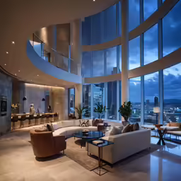 a very large living room with high ceilings