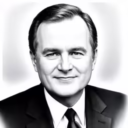 a black and white photo of a man in a suit